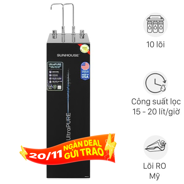 Máy lọc nước RO nóng nguội lạnh Hydrogen Sunhouse UltraPURE SHA76210KL 10 lõi