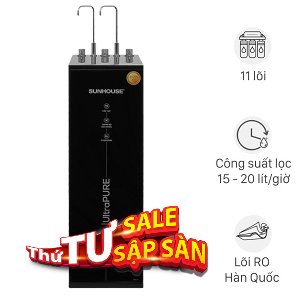 Máy lọc nước RO nóng nguội lạnh Hydrogen Sunhouse UltraPURE SHA76222KL 11 lõi