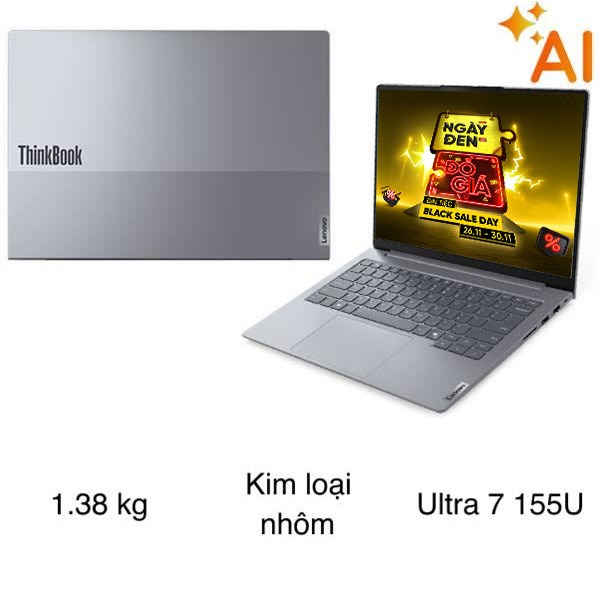 Laptop Lenovo ThinkBook 14 - 21MR0072VN (Ultra 7 155U, 16GB, 512GB, WUXGA, Win11)
