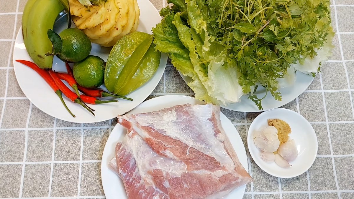 Nguyên liệu món ăn bánh tráng cuốn thịt heo