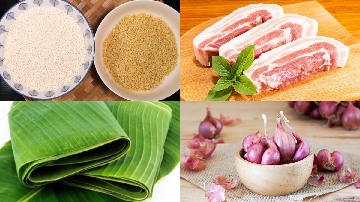 Nguyên liệu món ăn bánh chưng gói bằng lá chuối