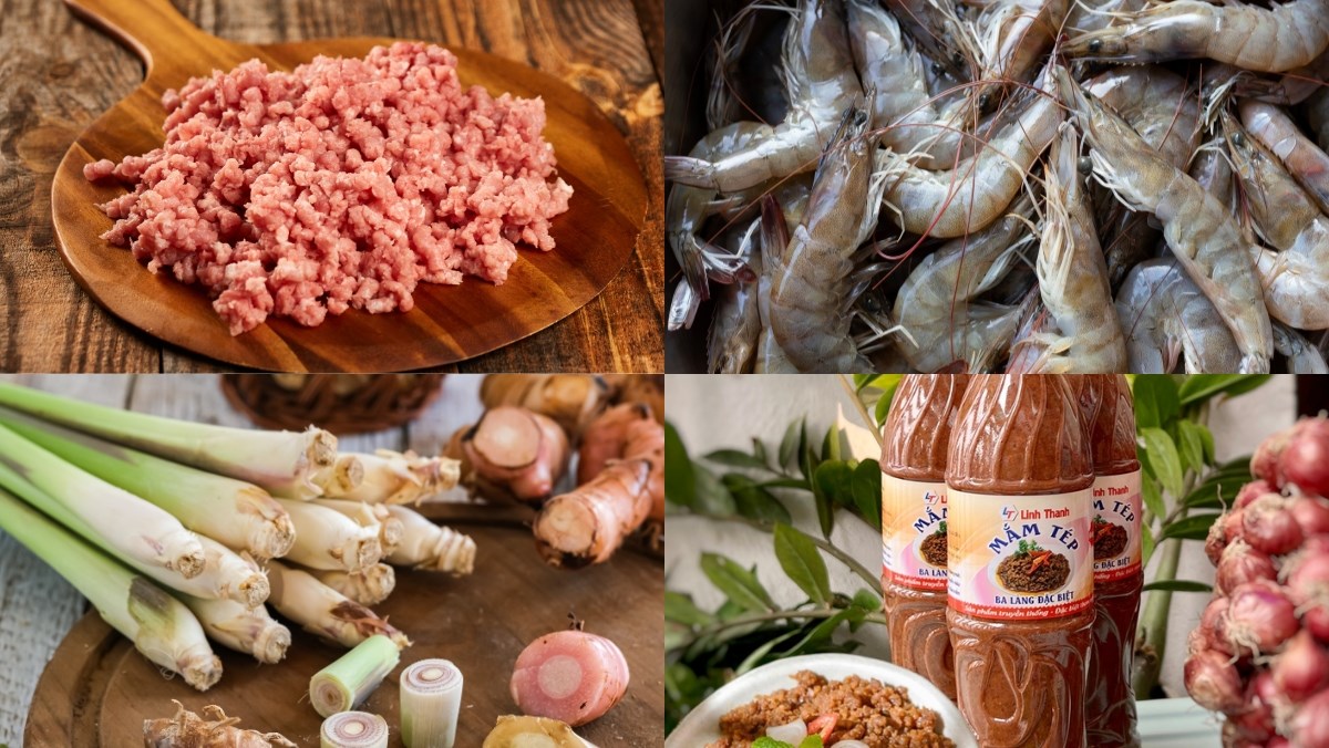 Nguyên liệu món ăn mắm tép chưng tôm thịt
