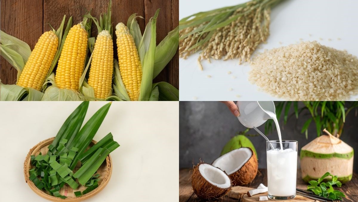 Nguyên liệu món ăn xôi ngô ngọt nước cốt dừa bằng xửng hấp