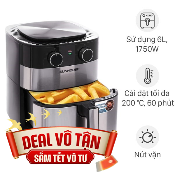 Nồi chiên không dầu Sunhouse 6 lít SHD4026