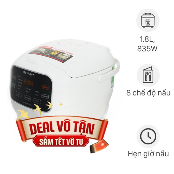 Nồi cơm điện tử Sharp 1.8 lít KS-COM183MV-WH