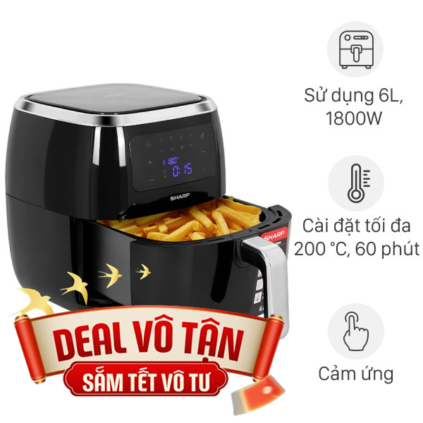 Nồi chiên không dầu Sharp 6.8 lít KF-AF68EPV-BK