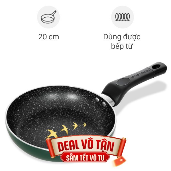 Chảo nhôm chống dính vân đá đáy từ Sunhouse SH20G