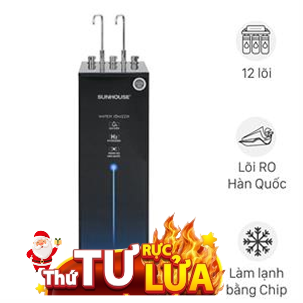 Máy lọc nước RO nóng nguội lạnh Hydrogen ion kiềm Sunhouse UltraX SHA76258LA 12 lõi