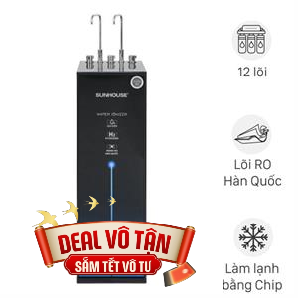 Máy lọc nước RO nóng nguội lạnh Hydrogen ion kiềm Sunhouse SHA76258LA