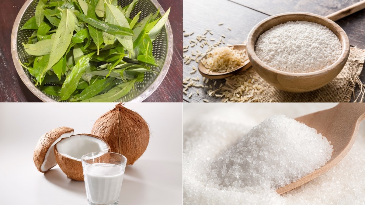 Nguyên liệu món ăn cách làm bánh lá thúi địch (bánh lá mơ) miền tây dẻo ngon, chuẩn vị tại nhà