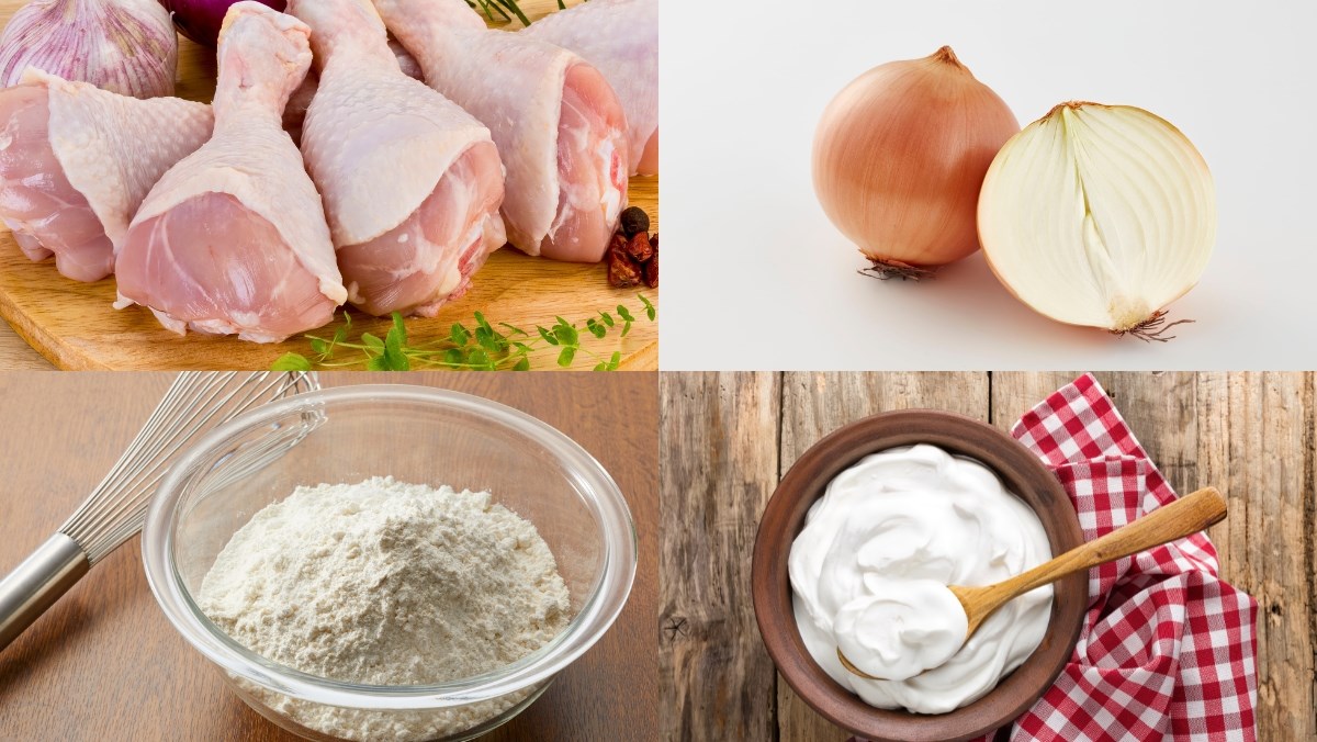 Nguyên liệu món ăn cách làm gà rán sốt kem hành chuẩn vị hàn quốc, giòn rụm béo ngậy tại nhà
