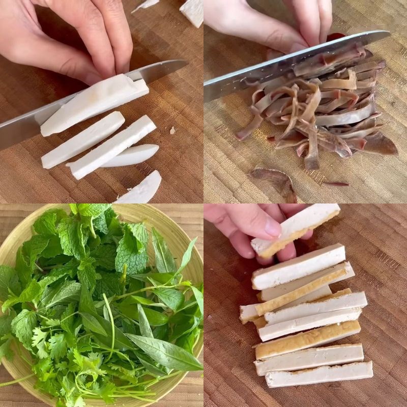 Bước 3 Chuẩn bị các nguyên liệu phụ và nhân gỏi gỏi chay thập cẩm