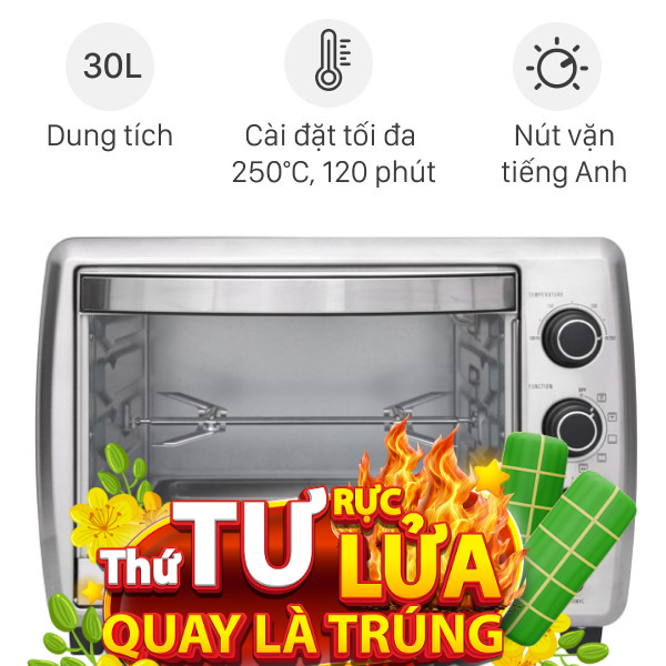 Lò nướng thùng Electrolux 1800W EOT30MXC 30 lít