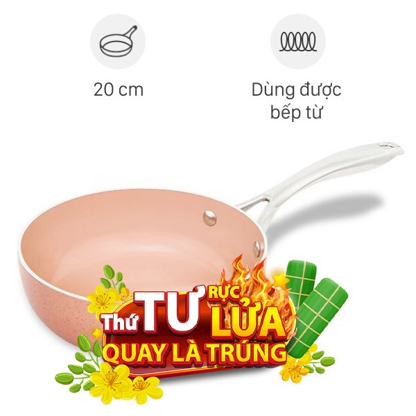 Chảo nhôm sâu chống dính vân đá đáy từ Elmich EL-5740MN