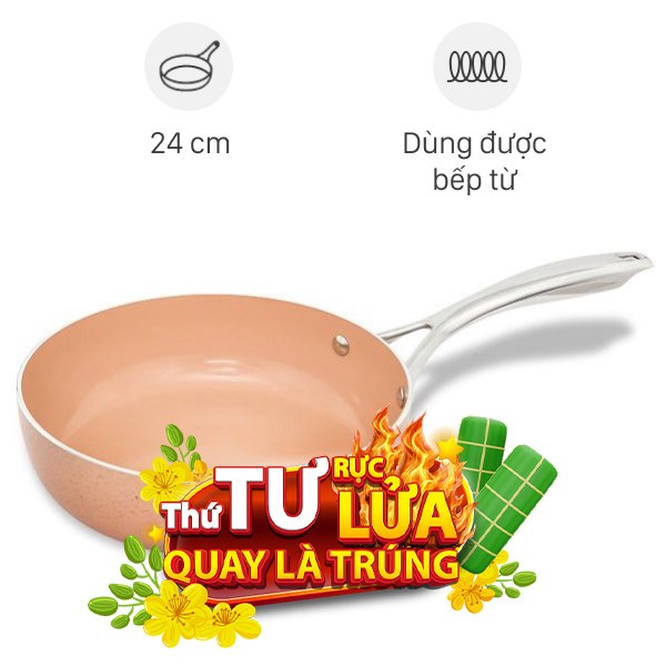 Chảo nhôm sâu chống dính vân đá đáy từ Elmich EL-5741MN