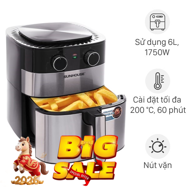 Nồi chiên không dầu Sunhouse 6 lít SHD4026