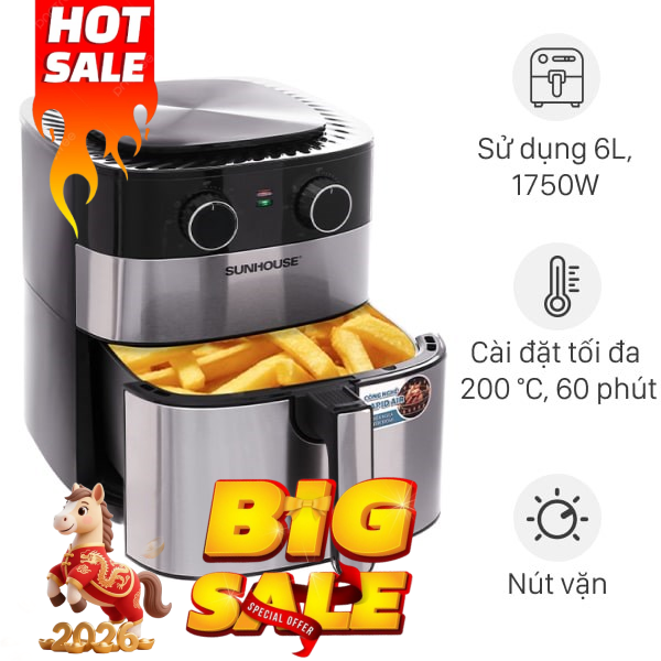 Nồi chiên không dầu Sunhouse 6 lít SHD4026