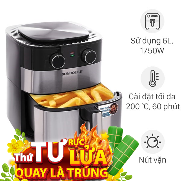 Nồi chiên không dầu Sunhouse 6 lít SHD4026