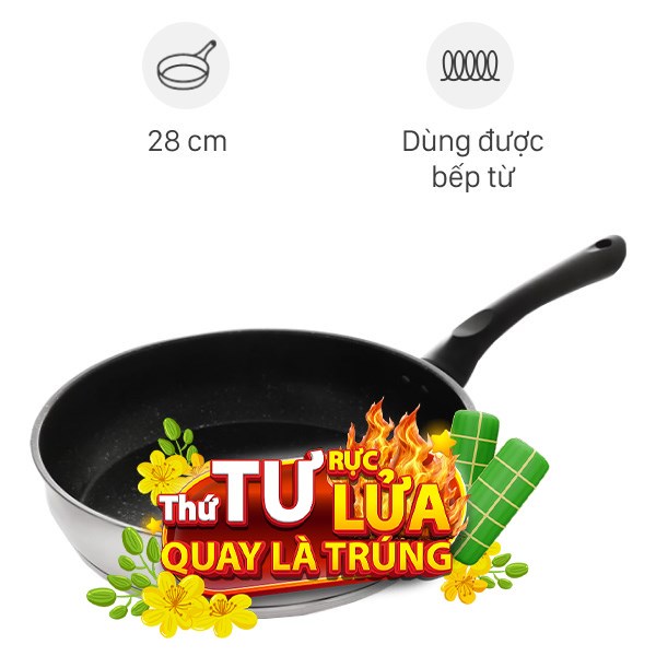 Chảo inox chống dính vân đá đáy từ Sunhouse IN28M4