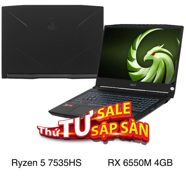 Laptop MSI Gaming Bravo 15 B7ED - 010VN (R5 7535HS, 16GB, 512GB, RX 6550M 4GB, Full HD 144Hz, Win11)