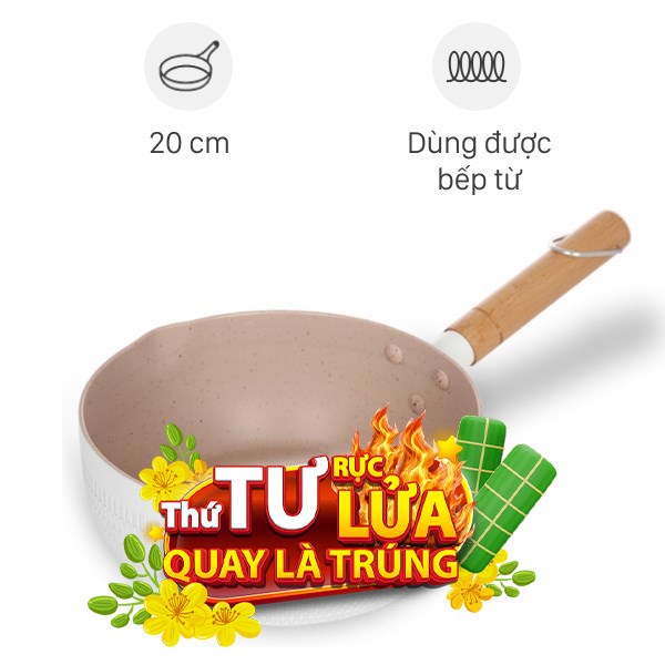 Chảo nhôm sâu chống dính đáy từ Delites RLN-5020