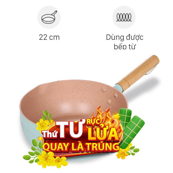 Chảo nhôm sâu chống dính đáy từ Delites RLN-5022