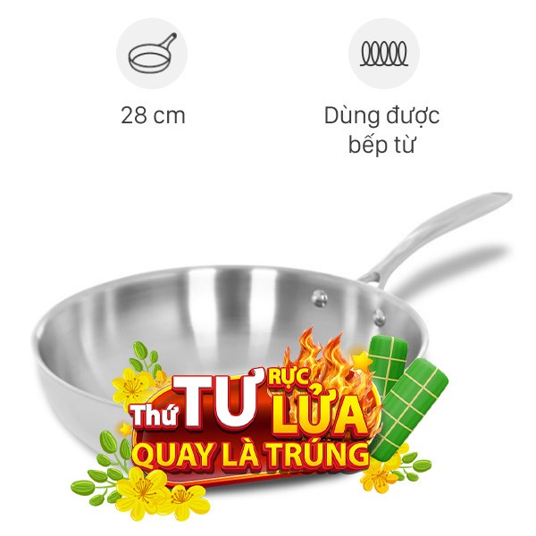 Chảo inox nguyên khối sâu đáy từ Elmich Trimax EL-2836IN28