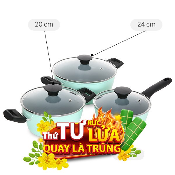 Bộ nồi quánh nhôm chống dính Green Cook GCS229-T1