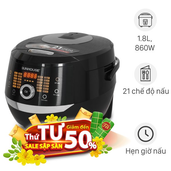Nồi cơm điện tử Sunhouse 1.8 lít SHD8911