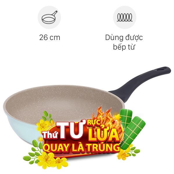 Chảo nhôm sâu chống dính vân đá đáy từ Green Cook GCP244-26IH