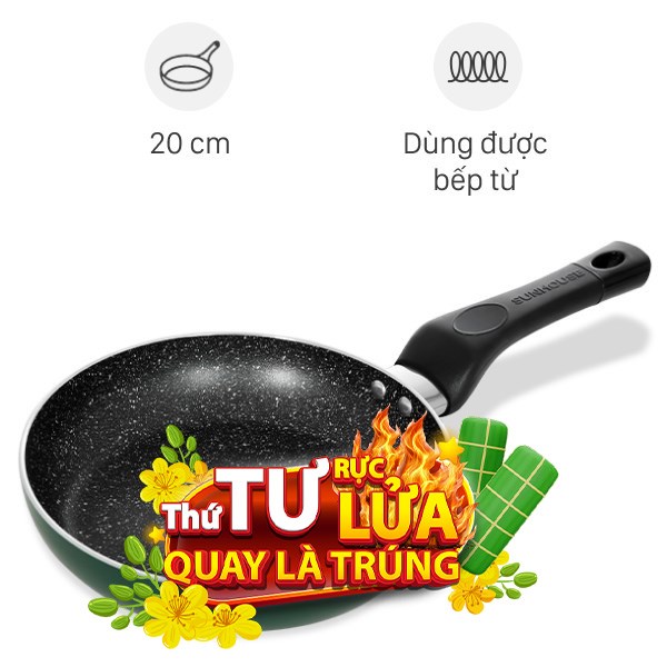 Chảo nhôm chống dính vân đá đáy từ Sunhouse SH20G