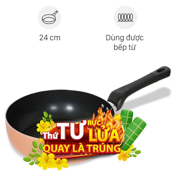 Chảo nhôm sâu chống dính vân đá đáy từ Sunhouse SHS24MPT