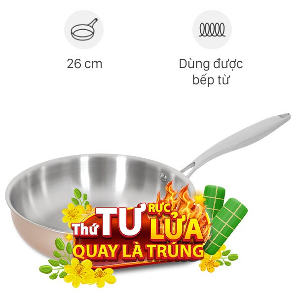 Chảo inox nguyên khối sâu đáy từ Green Cook GCP245-26IH