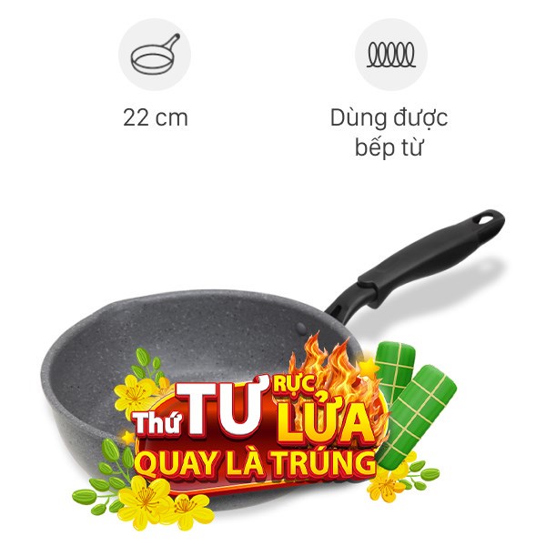 Chảo nhôm chống dính vân đá đáy từ 22 cm Sunhouse SHS22MW