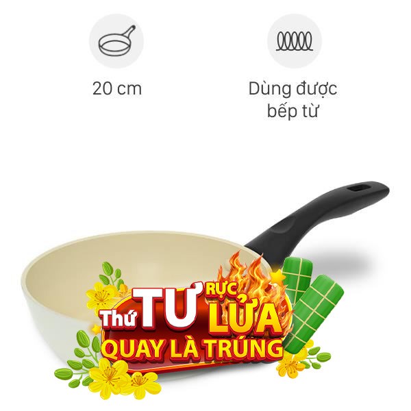 Chảo nhôm sâu chống dính vân đá đáy từ Green Cook GCP246-20IH