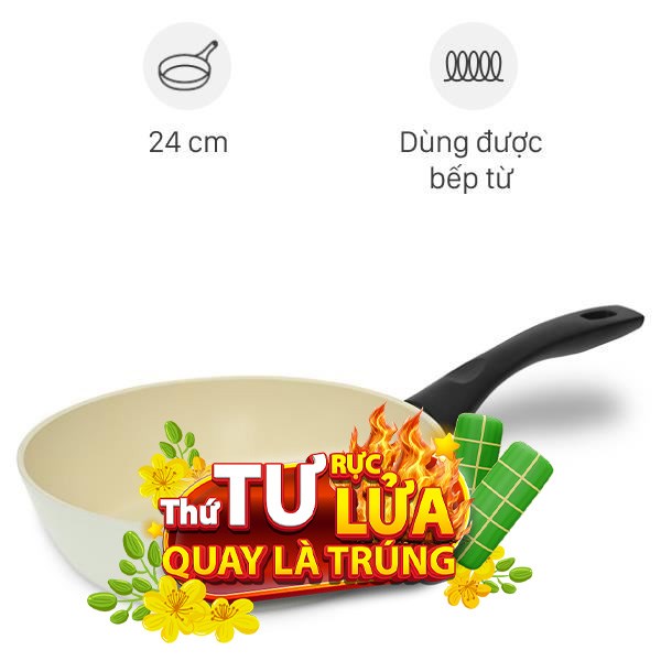 Chảo nhôm sâu chống dính vân đá đáy từ Green Cook GCP246-24IH