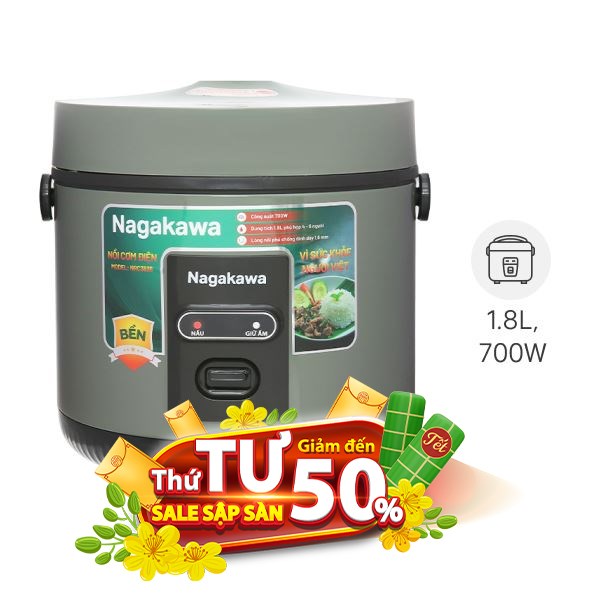Nồi cơm nắp gài Nagakawa 1.8 lít NRC3836