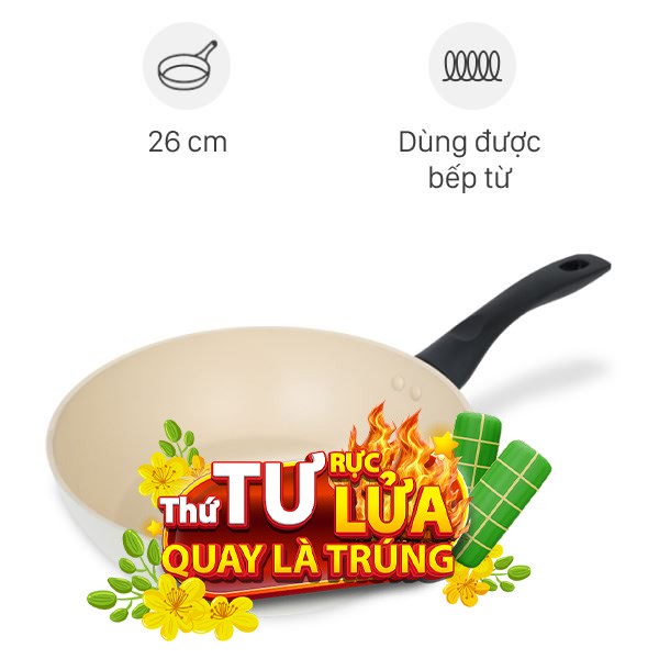Chảo nhôm sâu chống dính vân đá đáy từ Green Cook GCP246-26IH