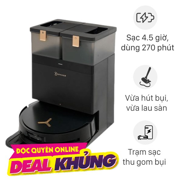 Robot hút bụi lau nhà Ecovacs X8 PRO OMNI - Đen