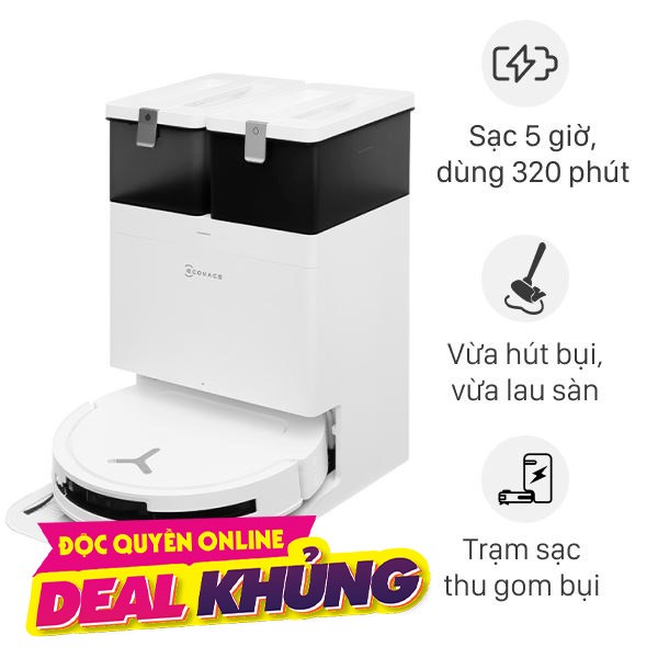 Robot hút bụi lau nhà Ecovacs Deebot T50 Pro OMNI - Trắng