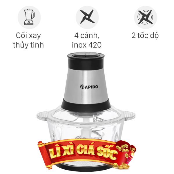Máy xay thịt đa năng Rapido RMC-300D4 300W 2 lít