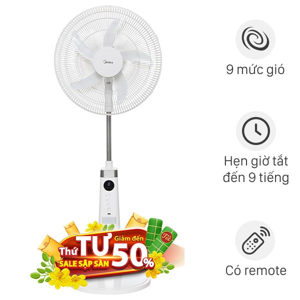 Quạt sạc điện Midea  5 cánh MFS180D0BPW 30W