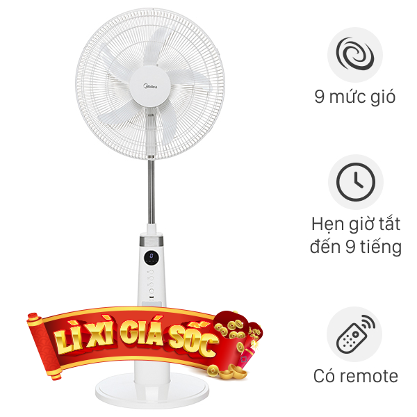 Quạt sạc điện Midea  5 cánh MFS180D0BPW 30W