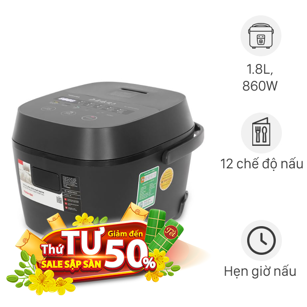 Nồi cơm điện tử Toshiba 1.8 lít RC-18DR5UVN(H)