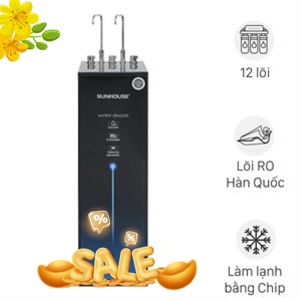 Máy lọc nước RO nóng nguội lạnh Hydrogen ion kiềm Sunhouse SHA76258LA