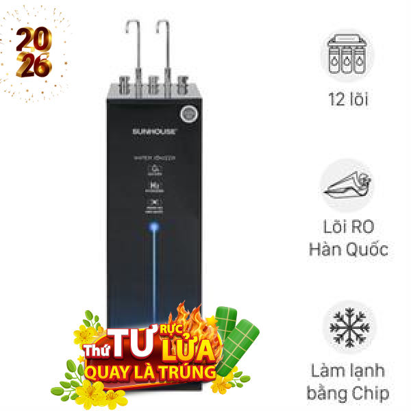 Máy lọc nước RO nóng nguội lạnh Hydrogen ion kiềm Sunhouse SHA76258LA