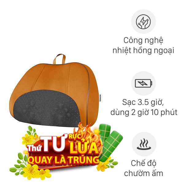 Gối massage hồng ngoại Bomidi MP1 Pro - Đen Cam