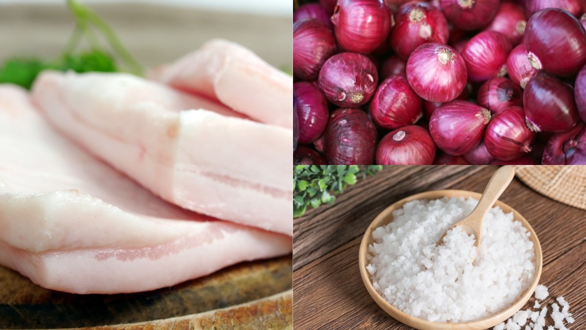 Nguyên liệu món ăn cách rán mỡ lợn trắng thơm, không văng bắn, tóp mỡ giòn tan siêu đơn giản