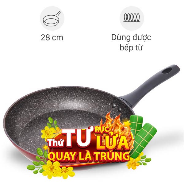 Chảo nhôm chống dính vân đá đáy từ Sunhouse SFP28B