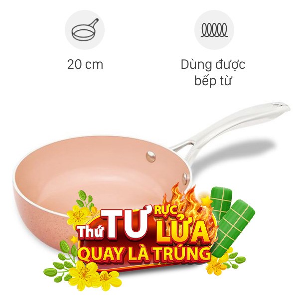 Chảo nhôm sâu chống dính vân đá đáy từ Elmich EL-5740MN